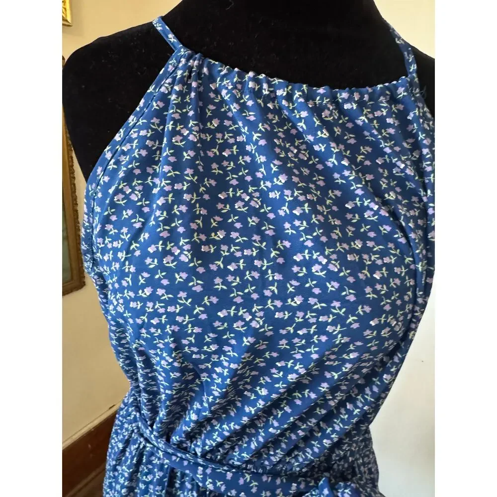 Ditsy Floral Halter Dress Blue Tiered Cottagecore Summer Size M - Picture 4 of 10